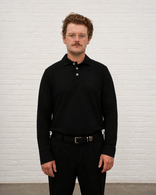'A' Golf Polo LS Black