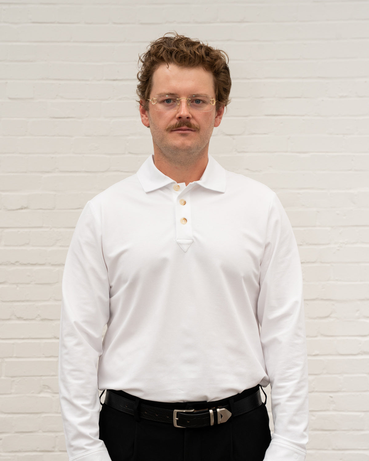 'A' Golf Polo LS White