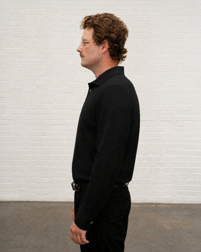 'A' Golf Polo LS Black