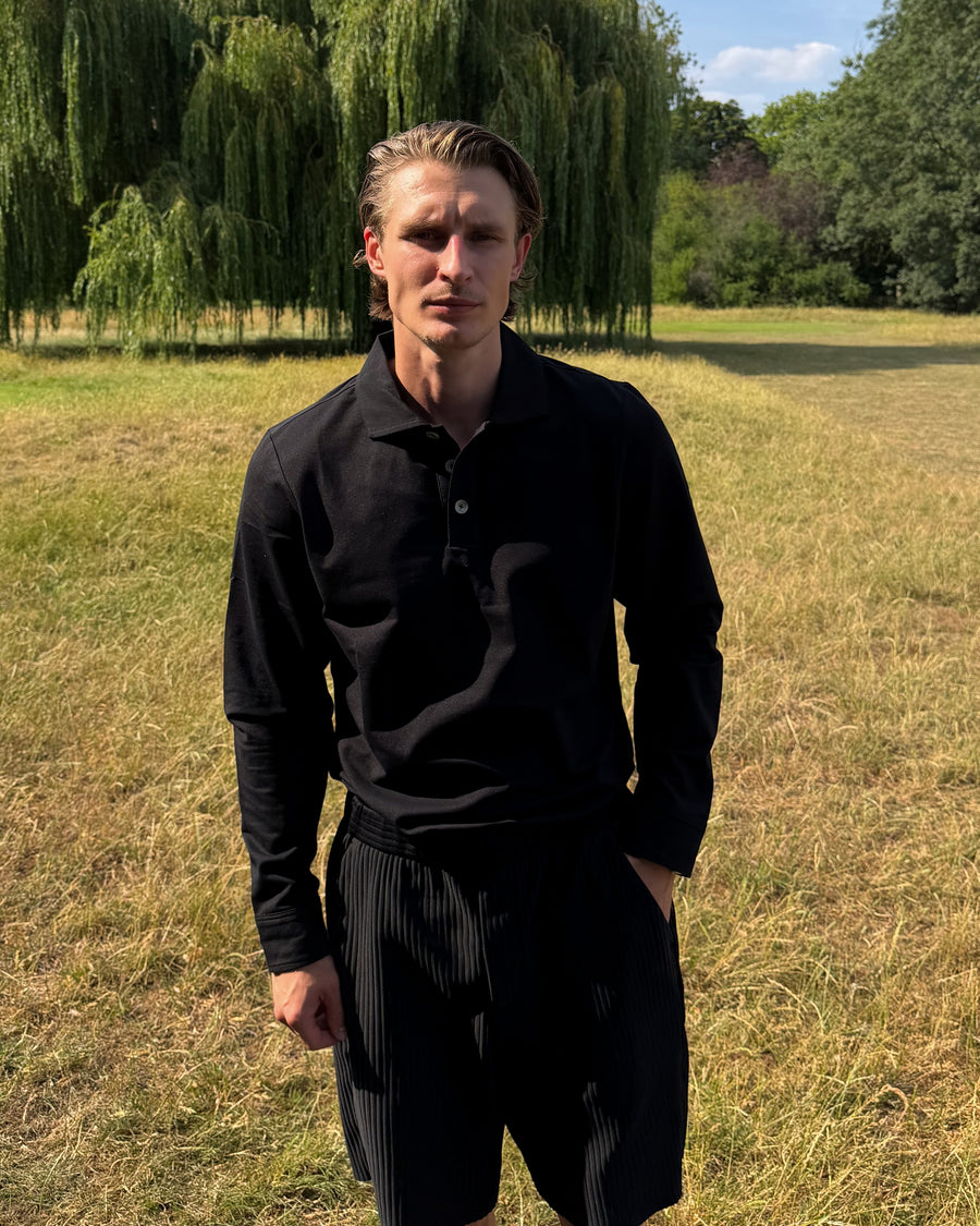 Black - 'A' Golf Polo L/S front