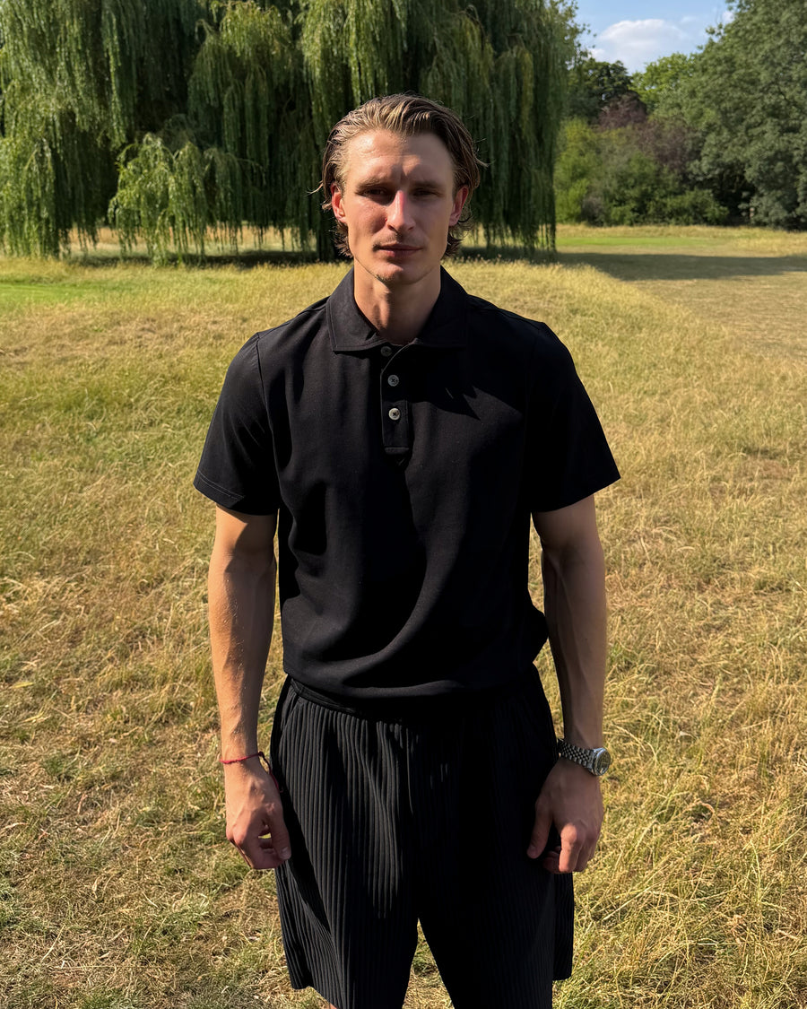 Black - 'A' Golf Polo S/S front