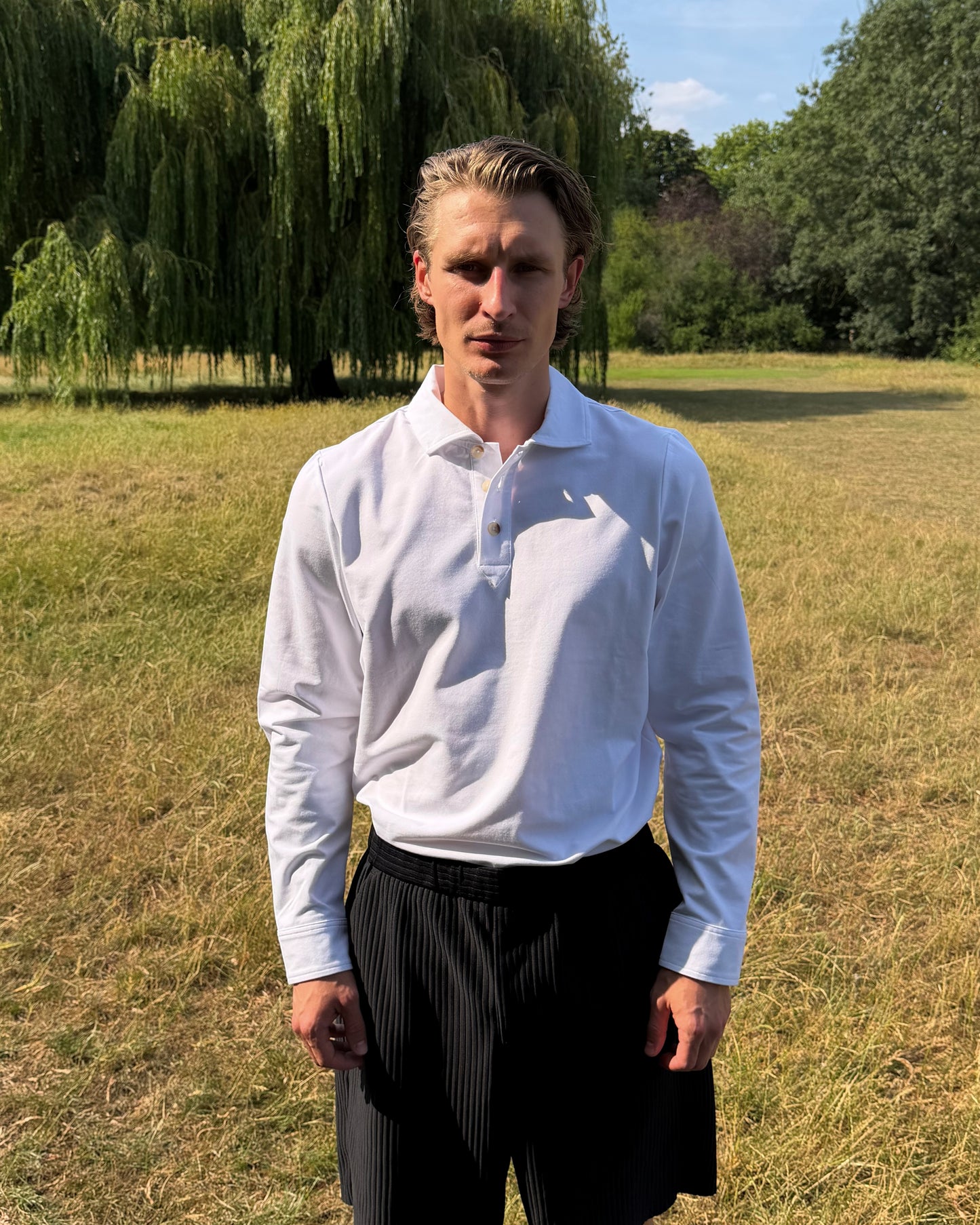 'A' Golf Polo L/S White