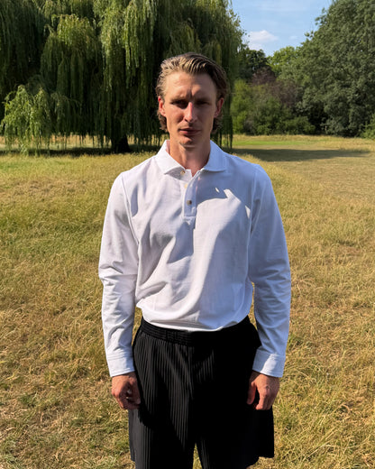 'A' Golf Polo L/S White