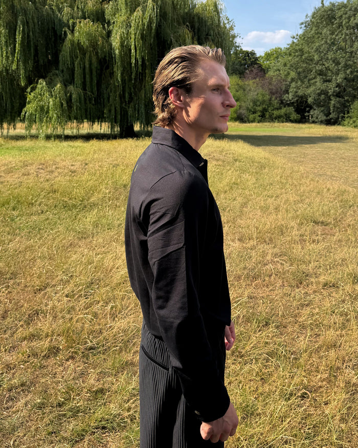 Black - 'A' Golf Polo L/S side