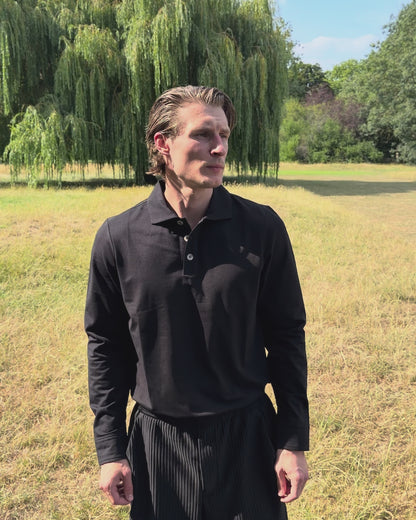 'A' Golf Polo L/S Black
